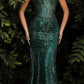 Ladivine J810 Long Fitted Floral Glitter Print Corset Gown