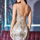 Ladivine J810 Long Fitted Floral Glitter Print Corset Gown