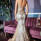 Ladivine J810 Long Fitted Floral Glitter Print Corset Gown