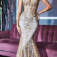 Ladivine J810 Long Fitted Floral Glitter Print Corset Gown