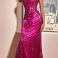 Ladivine J810 Long Fitted Floral Glitter Print Corset Gown