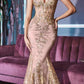 Ladivine J810 Long Fitted Floral Glitter Print Corset Gown