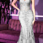 Ladivine J810 Long Fitted Floral Glitter Print Corset Gown