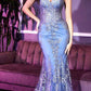Ladivine J810 Long Fitted Floral Glitter Print Corset Gown