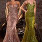 Ladivine J810 Long Fitted Floral Glitter Print Corset Gown
