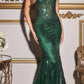 Ladivine J810 Long Fitted Floral Glitter Print Corset Gown