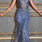 Cinderella Divine J810 Long Fitted Mermaid Gown Metallic Embroidered Lace