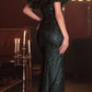 Cinderella Divine J818 Gathered Tulle Off the Shoulder Fitted Gown