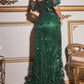 Ladivine J832 Long Floral Print Fitted Off the Shoulder Gown with Slit
