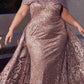 Ladivine J836 Long Off the Shoulder Lace Gown with Over Skirt