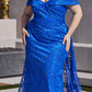 Ladivine J836 Long Off the Shoulder Lace Gown with Over Skirt