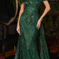 Ladivine J836 Long Off the Shoulder Lace Gown with Over Skirt