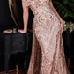 Ladivine J836 Long Off the Shoulder Lace Gown with Over Skirt