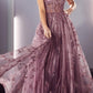 Ladivine J840 Floor Length Glitter Print A-Line Gown Corset Bodice