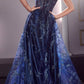 Ladivine J840 Floor Length Glitter Print A-Line Gown Corset Bodice