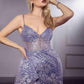 Cinderella Divine J847 Long Fit And Flare Glitter Print Gown with Side Peplum