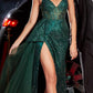 Cinderella Divine J847 Long Fit And Flare Glitter Print Gown with Side Peplum