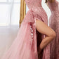 Cinderella Divine J847 Long Fit And Flare Glitter Print Gown with Side Peplum