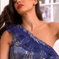 Ladivine J851 Floor Length One Shoulder Gown with Over Skirt