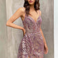 Ladivine J856 Floor Length Fit and Flare Glitter Print Gown Side Peplum