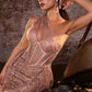 Ladivine J869 Long Fitted Tulle One Shoulder Strap Illusion Neck Gown