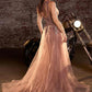 Ladivine J869 Long Fitted Tulle One Shoulder Strap Illusion Neck Gown