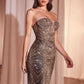 CLEARANCE - Ladivine J871 Long Sultry Fitted Strapless Gold Gown (Size 16)