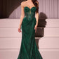 CLEARANCE - Ladivine J871 Long Sultry Fitted Strapless Gold Gown (Size 16)