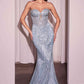 Ladivine J871 Long Sultry Fitted Strapless Embellished Prom Gown