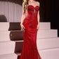 Ladivine J871 Long Sultry Fitted Strapless Embellished Prom Gown