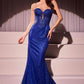 Ladivine J871 Long Sultry Fitted Strapless Embellished Prom Gown