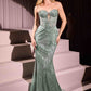 Ladivine J871 Long Sultry Fitted Strapless Embellished Prom Gown