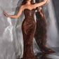 CLEARANCE - Ladivine J871 Long Sultry Fitted Strapless Gold Gown (Size 16)