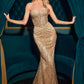 Ladivine J871 Long Sultry Fitted Strapless Embellished Prom Gown