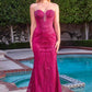 CLEARANCE - Ladivine J871 Long Sultry Fitted Strapless Gold Gown (Size 16)
