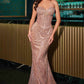 Ladivine J871 Long Sultry Fitted Strapless Embellished Prom Gown
