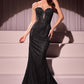 CLEARANCE - Ladivine J871 Long Sultry Fitted Strapless Gold Gown (Size 16)