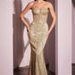 Ladivine J871 Long Sultry Fitted Strapless Embellished Prom Gown