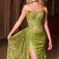Ladivine J872 Long Strapless Glitter Embellished Leg Slit Evening Gown