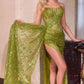Ladivine J872 Long Strapless Glitter Embellished Leg Slit Evening Gown