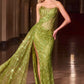 Ladivine J872 Long Strapless Glitter Embellished Leg Slit Evening Gown