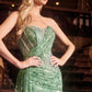Ladivine J872 Long Strapless Glitter Embellished Leg Slit Evening Gown