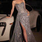 Ladivine J872 Long Strapless Glitter Embellished Leg Slit Evening Gown