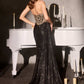 Ladivine J875 Fitted Strapless Sparkle and Lace Dress