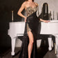 Ladivine J875 Fitted Strapless Sparkle and Lace Dress