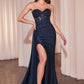Ladivine J875 Fitted Strapless Sparkle and Lace Dress
