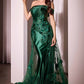 Ladivine J876 Dress Embellished Satin Fitted Gown With Tulle Overskirt