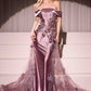 Ladivine J876 Dress Embellished Satin Fitted Gown With Tulle Overskirt