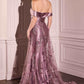 Ladivine J876 Dress Embellished Satin Fitted Gown With Tulle Overskirt