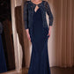 Ladivine J881 Long Fit and Flare Crepe Gown With Removable Jacket
